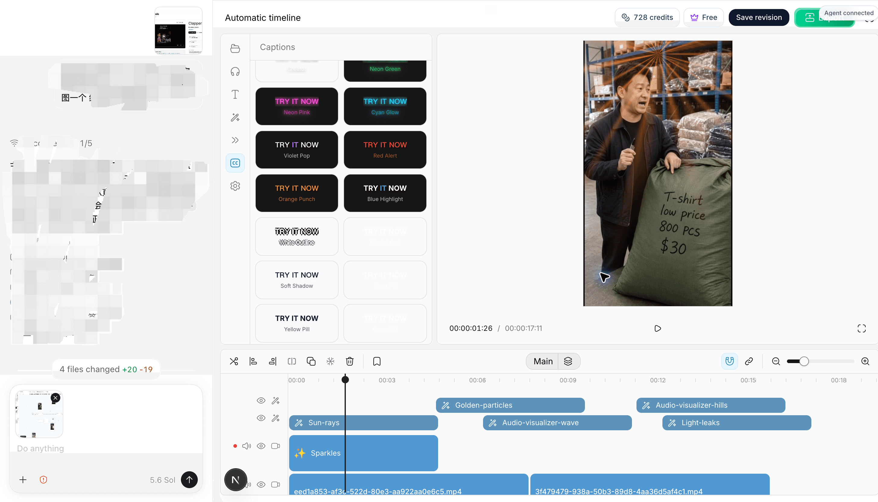 Local Reelsy OpenCut editor session with captions and timeline