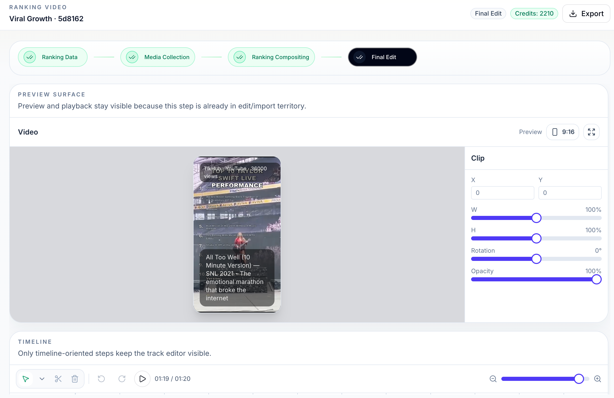 Final edit interface for the finished Top 10 ranking video