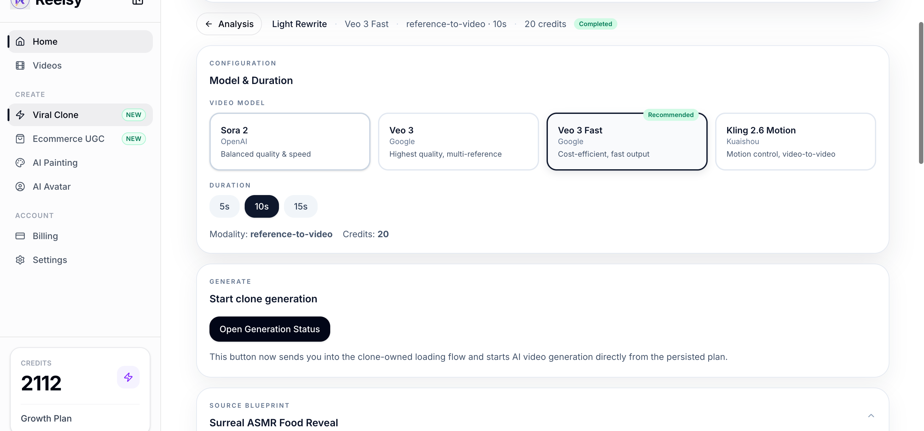 Planning interface with adaptation intent selection and asset pack
