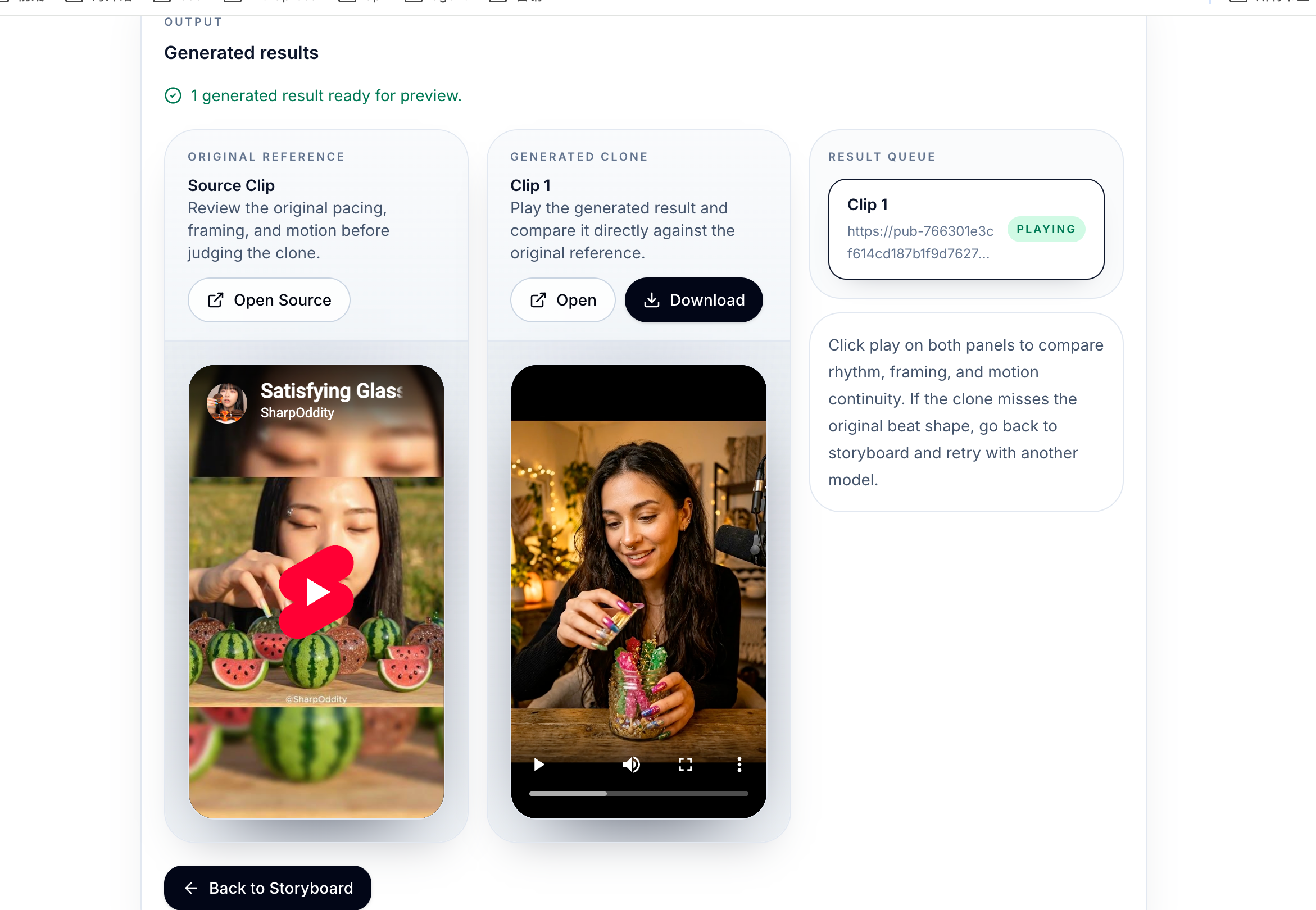 Generated video result ready for review and download